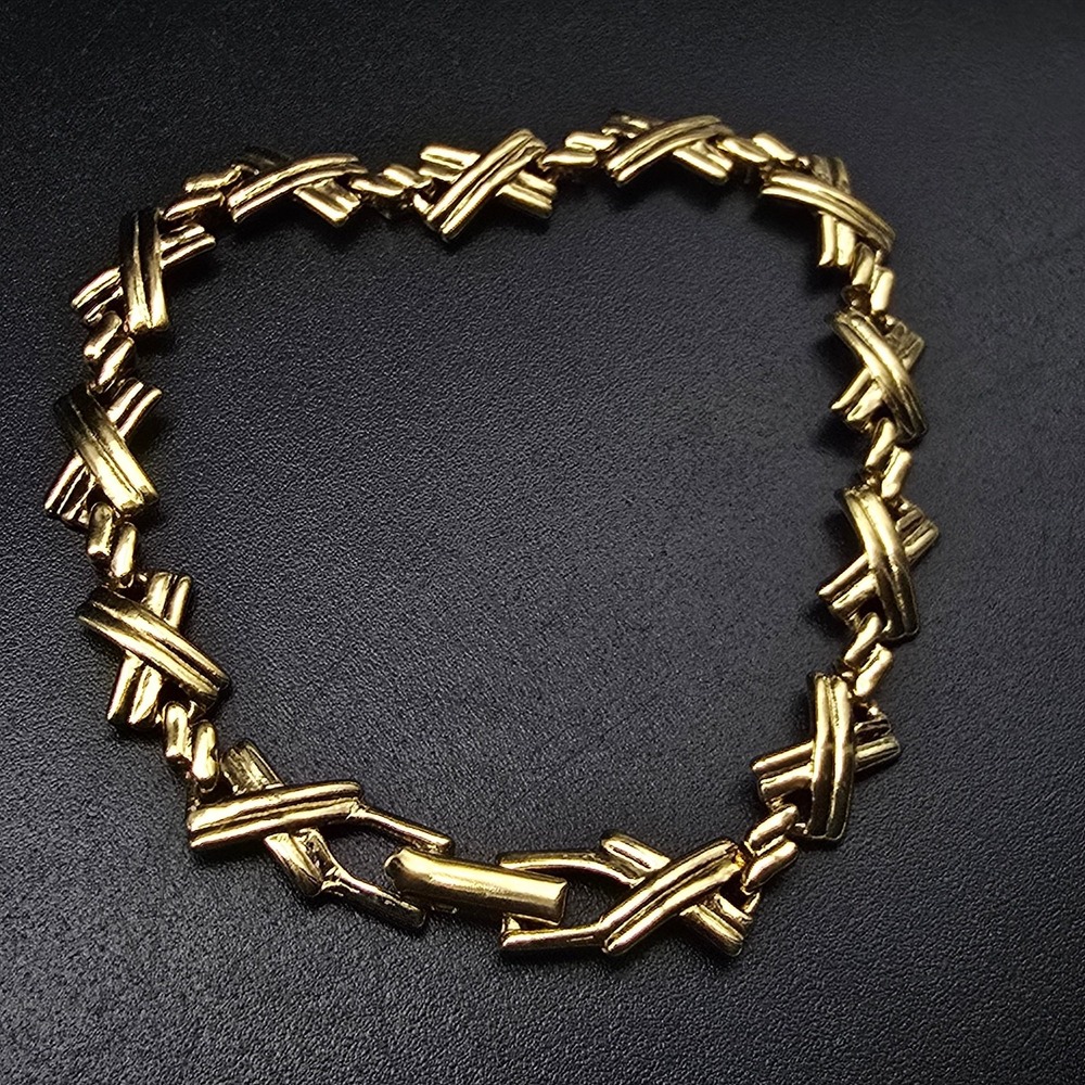 Gold Tone X Link Tennis Bracelet Vintage Costume Jewelry